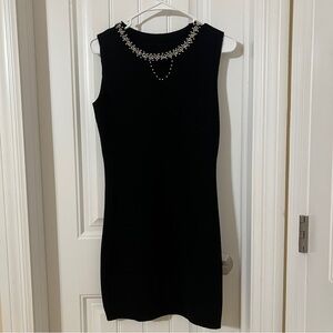 Black Dress with Neck Jewel Details